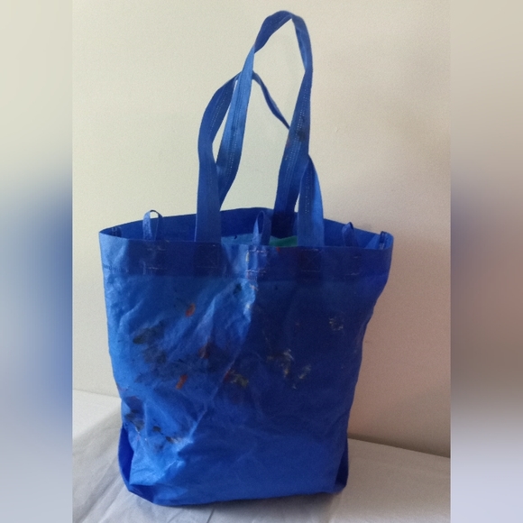 Crude Folk Art "LOVE" Nylon Reusable Tote Hand Painted Tote - Picture 5 of 6